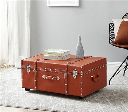 Space Saving Dorm Storage Chest Leather Storage Trunk Organizer Dorm Essential Footlocker Trunk with Lock