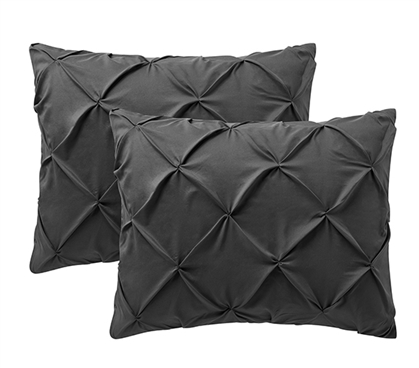 Affordable 2-Pack Granite Gray Pin Tuck Texture Pillow Shams Standard Dorm Size