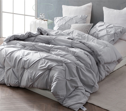 Pintuck Twin Extra Long Comforter Set with Matching Pin Tuck Pillow Shams Gray College Bedding Essential