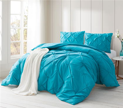 Oversized College Comforter Set Peacock Blue Twin Extra Long Bedding with Standard Size Dorm Pillow Shams