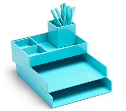 Ultra Stacked Dorm Desk Bundle - Aqua Dorm Essentials Dorm Room Decor