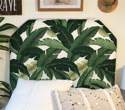 Green and White Twin XL Bedding Headboard Stylish Island Leaf One-of-a-Kind College Dorm Room Decor