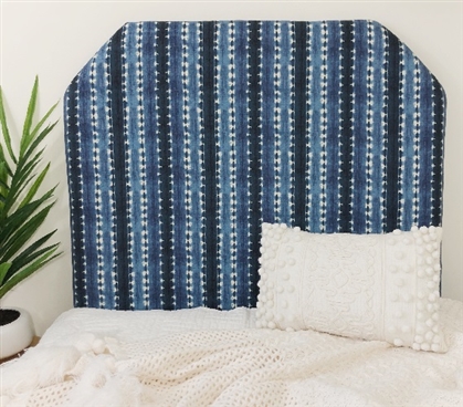 Blue Tie Dye Headboard XL Twin Dorm Headboard Cushion with Straps Beveled Headboard Dorm Essentials