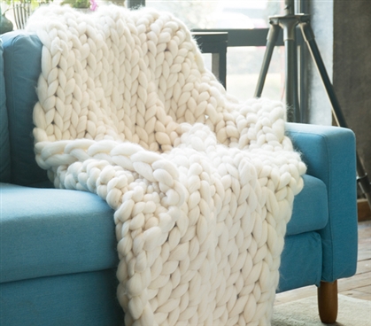 Pure Australian Woolen Blanket - Chunky Knit Throw Sized (Natural)