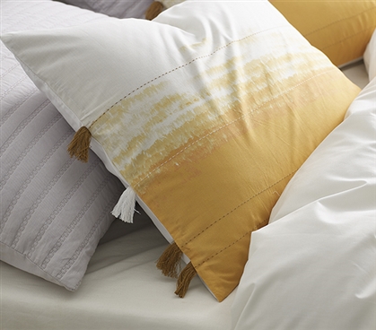 Boho Bedding Set of 2 Ombre Yellow Pillow Sham Set White and Dark Yellow Pillow Shams with Tassels