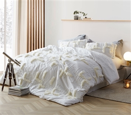 Neutral Color Extra Long Twin Bedding Unique Southern Alps Textured Furry College Dorm Room Comforter