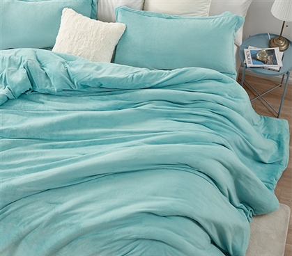 Extra Long Twin Comforter Set with Blue Pillow Shams Velvet Dorm Bedding Essentials