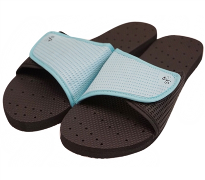 Showaflops - Women's Antimicrobial Shower Sandal - Black/Turquoise Dorm Essentials Dorm Necessities Shower Flip Flop
