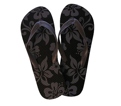 Stylish Tropical Styled College Necessities - Black & Grey Flowers - Shower Sandal