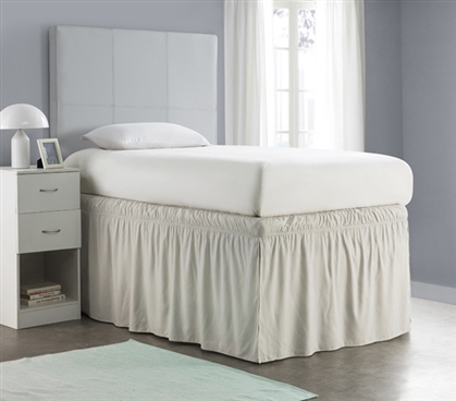 Twin XL Dust Ruffle Off White Bed Skirt 32 Inch Drop Elastic Bed Skirt With Split Corners
