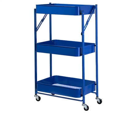 The Collapsible Cart - Dorm 3-Tier Rolling Storage - Blue