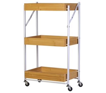 Dorm 3-Tier Rolling Bamboo Storage Cart - White