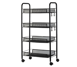 Black Utility Cart for College Apartment Furniture Space Saving Dorm Room Storage Shelf on Wheels