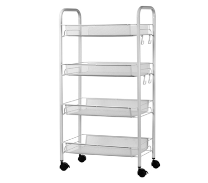 White Storage Shelf on Wheels Utility Cart for College Apartment Furniture Space Saving Dorm Room Organization Products