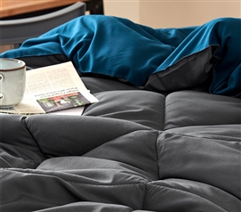 Full XL Bedding for Guys or Girls Dorm Comforter Black and Navy Bedspread College Essentials