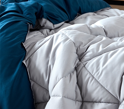 Extra Long Full Gray Comforter Neutral Dorm Bedding Essential Reversible Bedspread