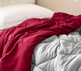 Red and Gray Full Size Comforter Extra Long Dorm Bedding for Guys or Girls College Packing List