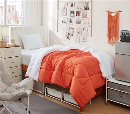 Orange/White Reversible Twin XL Comforter