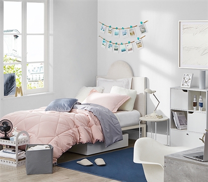 Extra Long Twin Pink Comforter Gray Reversible Bedspread Dorm Room Bedding Essentials
