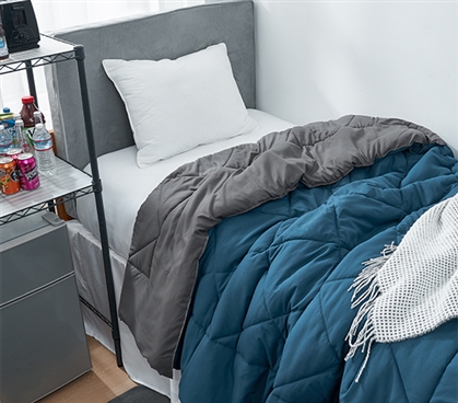 Granite Gray/Nightfall Navy Reversible College Comforter - Twin XL