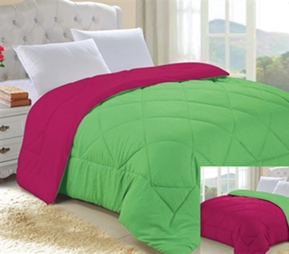 Lime Green/Knockout Pink Reversible College Comforter - Twin XL