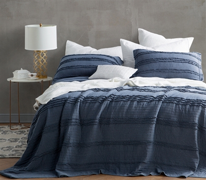 Nightfall Navy Extra Long Twin Quilt Microfiber College Bedding Navy Blue Color