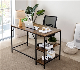 Easy to Assemble Durable College Desk with Extra Dorm Storage Shelving - Hickory Teak