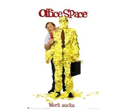 Office Space  Work Sucks College Dorm Room Poster funny Office Space guy poses in this dorm room decorating poster