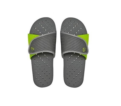 Showaflops - Men's Antimicrobial Shower Sandal - Gray/Lime Dorm Essentials Shower Shoes for College