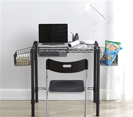 Essential Dorm Room Desk Gunmetal Gray Suprima Heavy Duty Carbon Steel Compact Size College Furniture