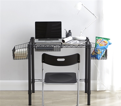 Essential Dorm Room Desk Gunmetal Gray Suprima Heavy Duty Carbon Steel Compact Size College Furniture