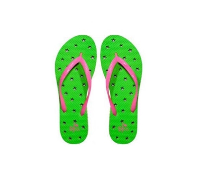 Showaflops - Women's Antimicrobial Shower Sandal - Lime/Hot Pink Stars