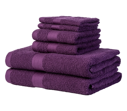 Ultra Quick Dry Towel Set - 6 Piece 100% Cotton - Deep Plum