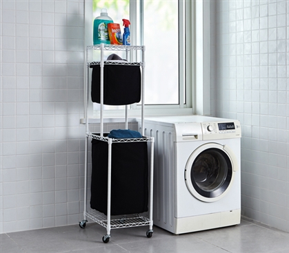 Suprima Laundry Station - White Frame with Black Clothes Bags