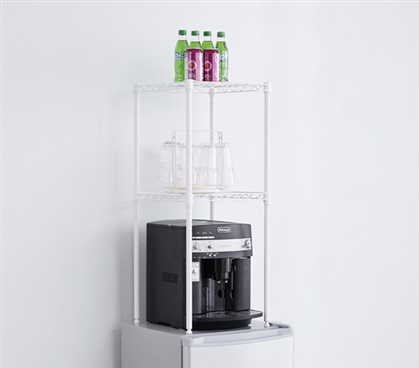 One-of-a-Kind College Mini-Fridge Organizer SuprimaÂ® Unique White Dorm Room Storage Shelves