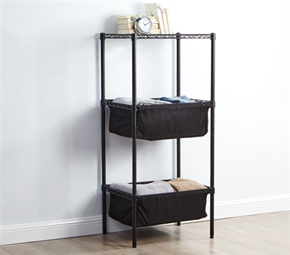 Unique Black Fabric Bin Style College Shelving Gunmetal Gray Frame SuprimaÂ® Mini Shelf Supreme Dorm Room Furniture