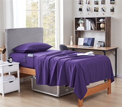 Twin XL Sheets with Storage Pockets Purple Dorm Room Bedding Essential College Freshman Necessities