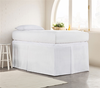 Extra Long Twin Bed Skirt 36 Inch Drop Dorm Room Bedding Wrap Around Dust Ruffle with Split Corners