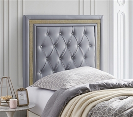 Stylish Tavira Allure Dorm Bedding Headboard with Rhinestone Border Alloy Medium Gray