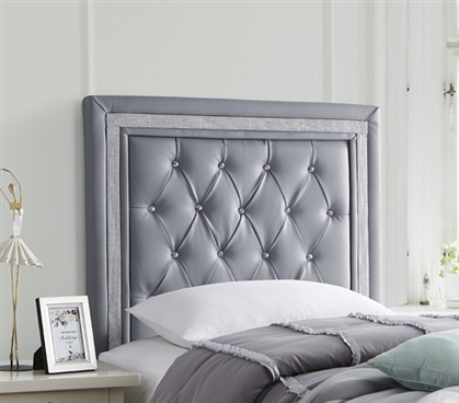 Tavira AllureÂ® Dorm Decor Alloy Gray with Silver Crystal Border College Dorm Headboard