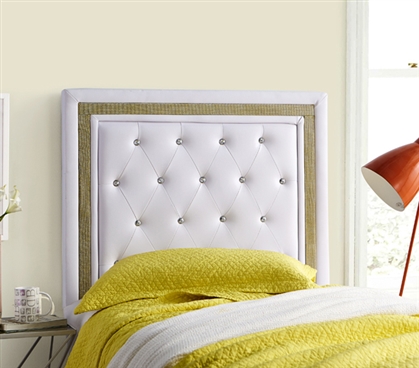 College Dorm Headboard Tavira AllureÂ® White with Gold Crystal Border