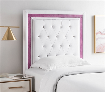Tavira Allure College Dorm Headboard - White with Purple Crystal Border