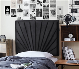 Modern Dorm Room Decor Velvet Channel Tufted Headboard Black Twin XL Bedding Cool College Apartment Ideas for Guys