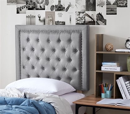 Tavira Allure College Dorm Headboard - Tufted Rivet - Linen Gray