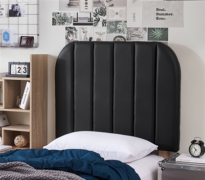 Tavira Allure College Dorm Headboard - Bevel Panel - Faux Leather Black