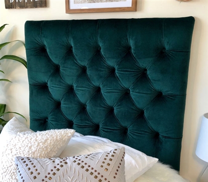 Soft Tufted Dorm Room Headboard for Twin XL Bedding Pretty Emerald Plush College Decor