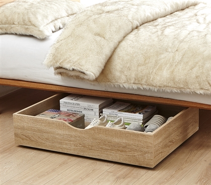 Rolling Storage Bin Wood Storage Box Space Saving Under the Bed Storage Dorm Room Organization