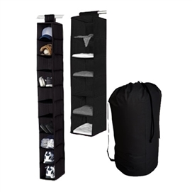 TUSKÂ® 3-Piece College Closet Set - Black (Hanging Shoe Version) Dorm Essentials Dorm Necessities