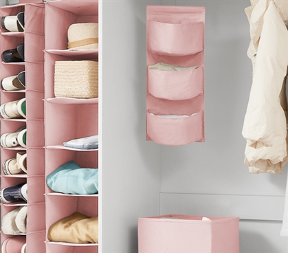 TUSKÂ® 3-Piece College Closet Set - Rose Quartz (Hanging Shelves Version)