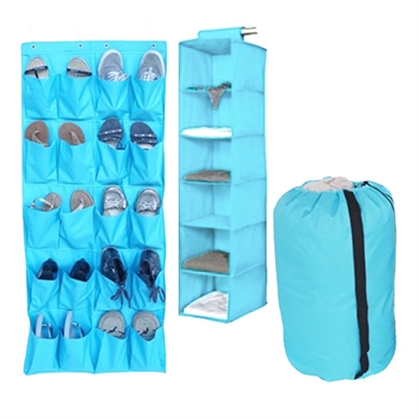 TUSKÂ® 3-Piece College Closet Pack - Aqua (Over Door Shoe Version) Dorm Essentials Dorm Storage Solutions